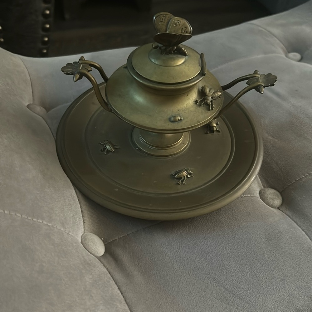 Vintage Antique  Bronze Inkwell